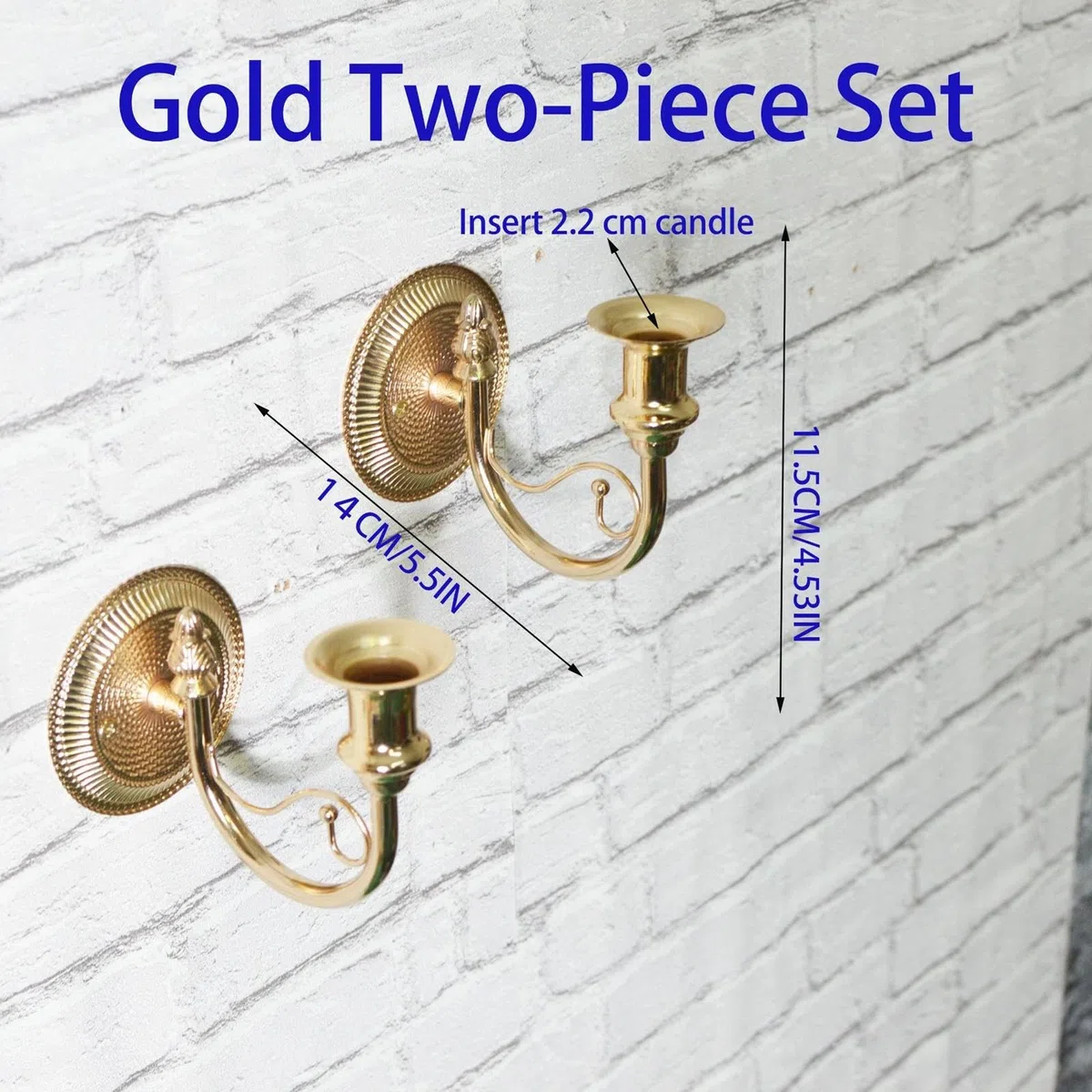2 Pezzi Applique Da Parete Porta Candele Metallo Candelabro Bastoncini Rustici Francese Retro Opera D'Arte Adatto per Decorazione Corridoio Soggiorno, Oro