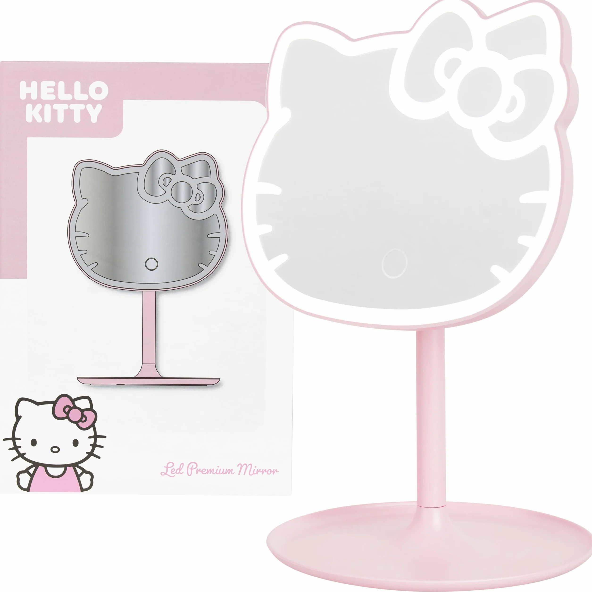 Get Trend Hello Kitty Sanrio Specchio Trucco, Vanità Compatto A Batteria Portatile Specchio da Tavolo con Luci e Piedi per Viaggi e Camera da Letto (Rosa/Hello Kitty)