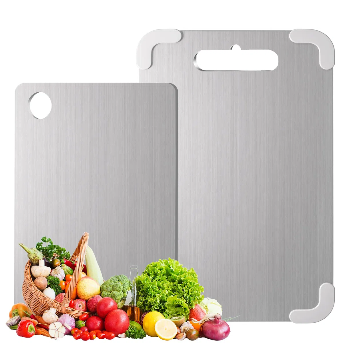 Tagliere in titanio, acciaio inossidabile 316 con tappetino antiscivolo, senza BPA, tagliere in acciaio inossidabile, adatto per tagliare carne e verdure (30 x 20 cm + 40 x 30 cm)