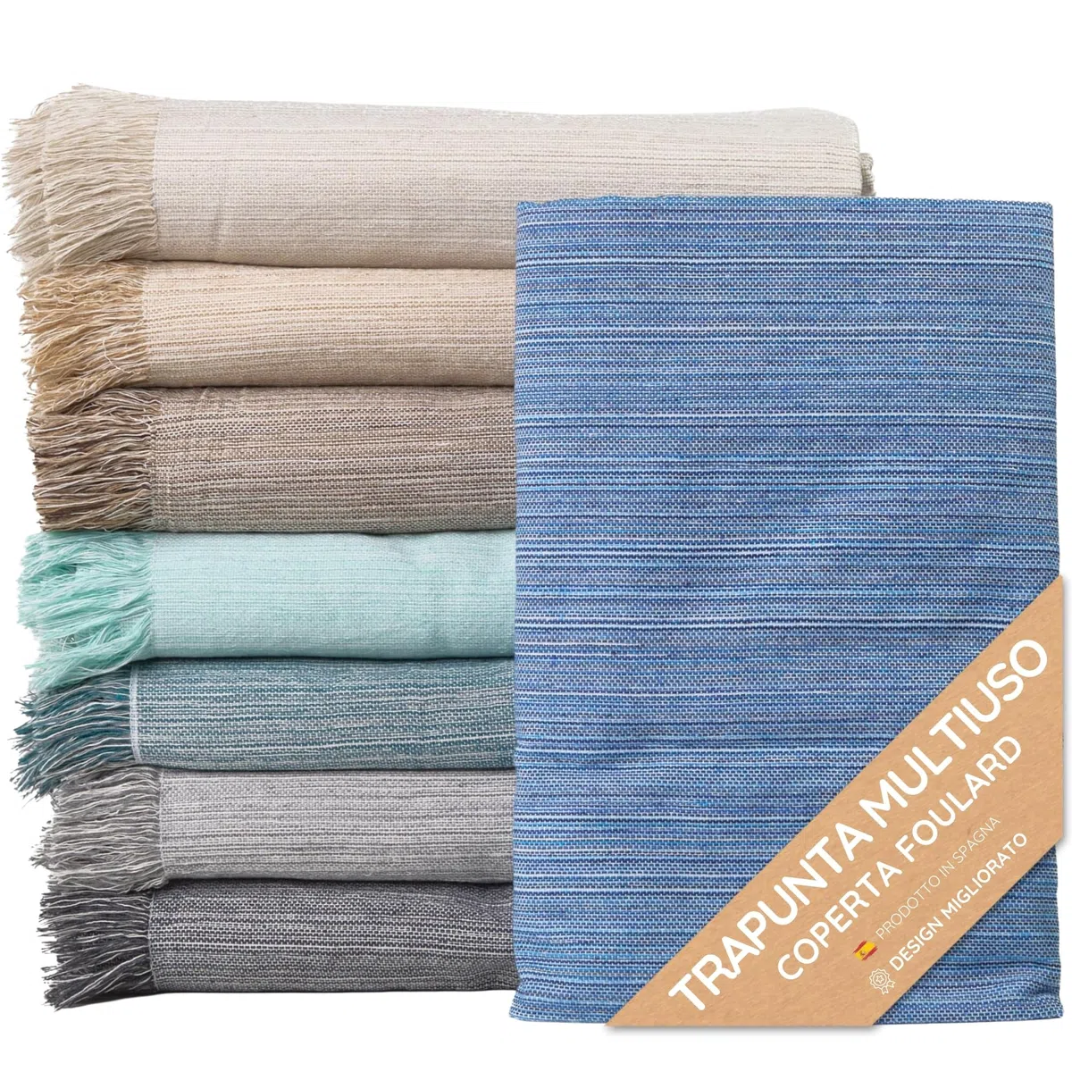 Trapunta Multiuso: Divano Scozzese, Coperta Foulard, Copriletto, Foulard per Divani in Cotone e Altre Fibre Finitura di Qualità Fatto in Spagna. Telo Copridivano (Blu Mèlange 02, 230x260cm)