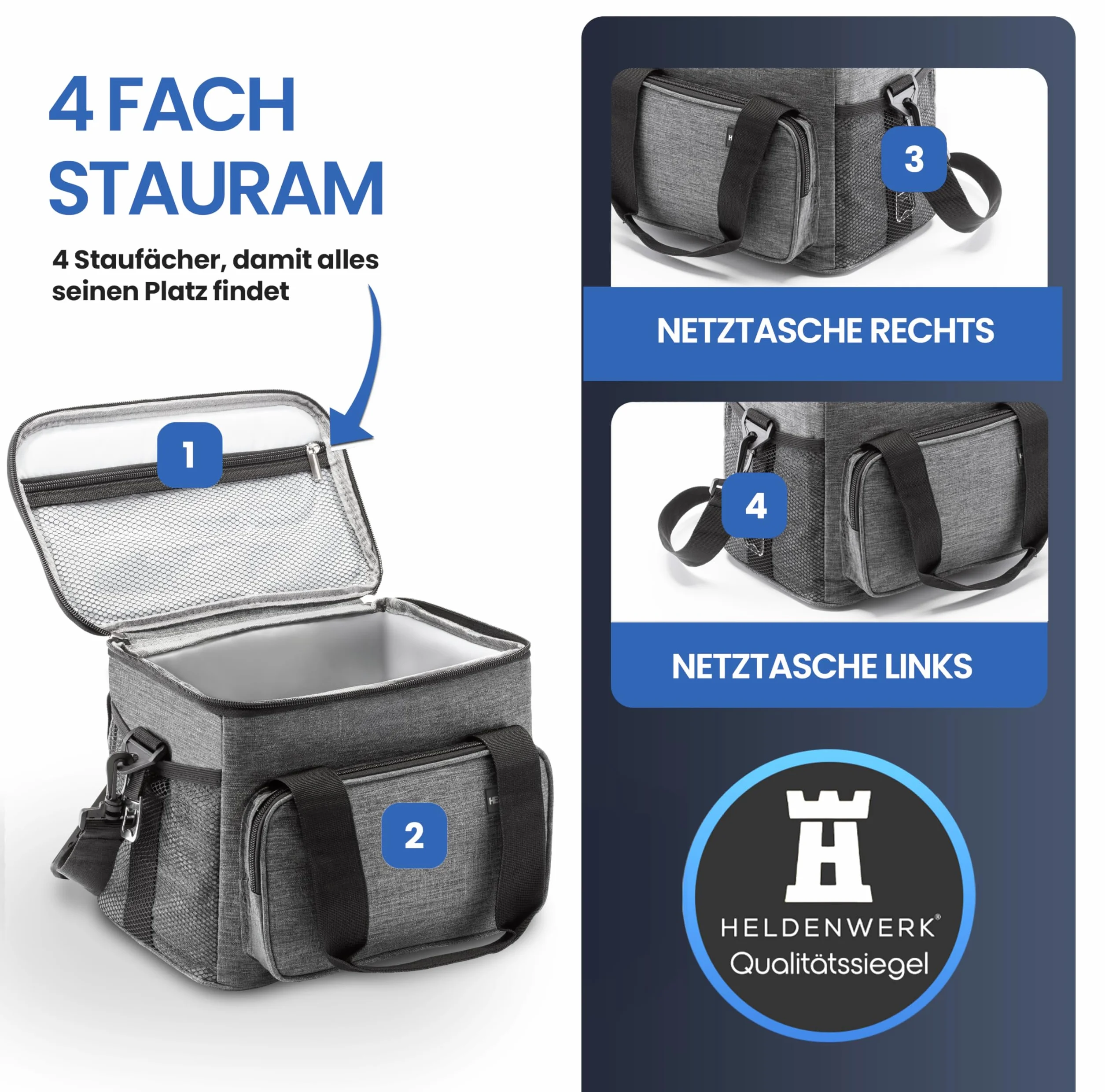 HELDENWERK Borsa termica piccola e pieghevole, 10 l, termica isolata, per cibo e bevande, impermeabile e a prova di perdite, borsa da picnic, borsa frigo, borsa per la colazione, borsa per il pranzo