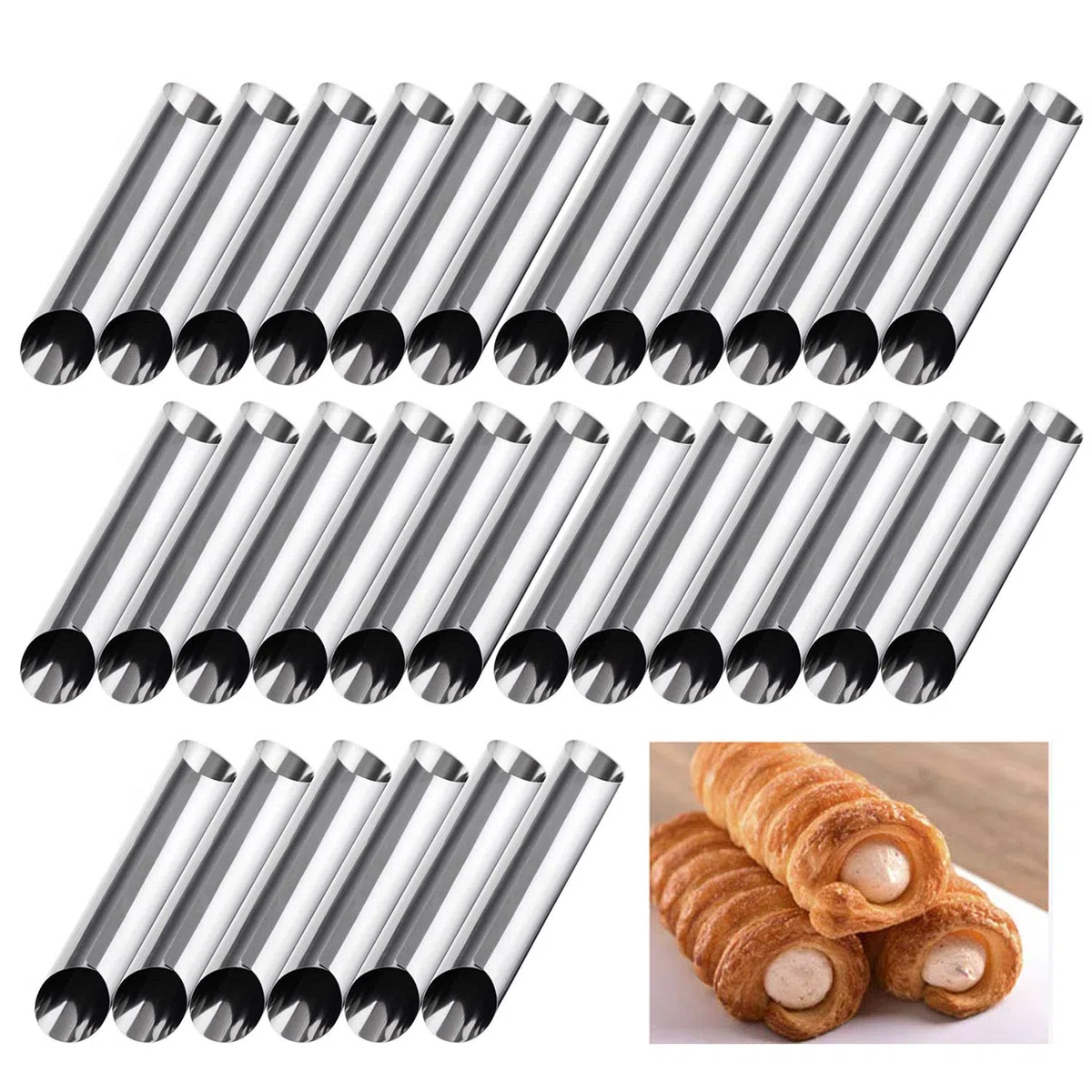 30 Pezzi Cannoli Tube Set, Stampo per Corno Torta e Croissant Cremoso, Antiaderente per Cuocere Croissant, Involtini di Uova, Coni Gelato, Pasticcini Danesi