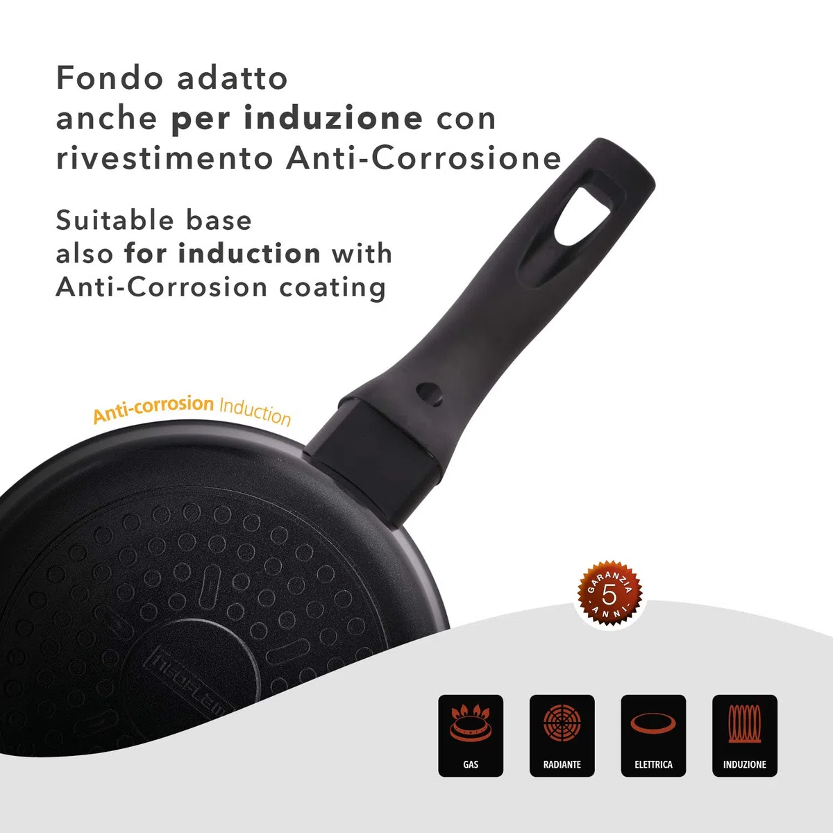 CLASSE ITALY, Linea TUSCANY, Wok cm 28 - Antiaderente naturale a 5 strati, alta resistenza, senza PTFE, PFOA, PIOMBO, CADMIO, per Induzione e Fiamma