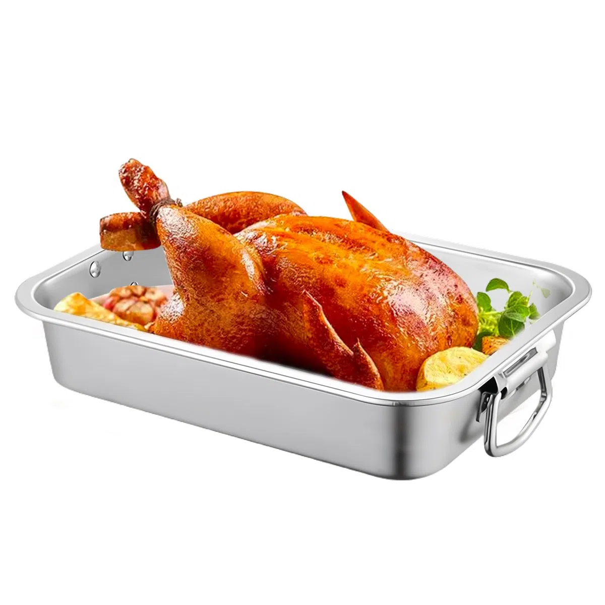 Teglia da forno in acciaio inox con manici, 40 x 30 x 7 cm, rettangolare, teglia da forno, dimensioni Baking Sheet, atossico, sano, facile da pulire e lavabile in lavastoviglie, colore: argento
