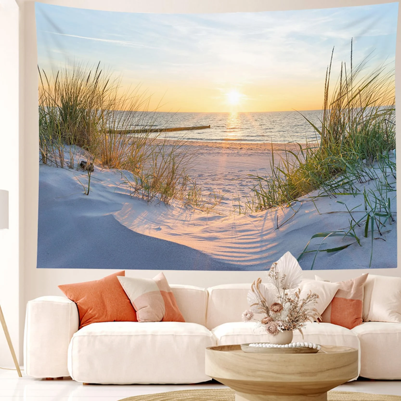 LB Arazzo Natura Arazzo da Parete Tramonto sul mare Telo da Parete Paesaggio estivo Arte Muraria per Soggiorno Camera da Letto Dormitorio Decorazione,200x150cm