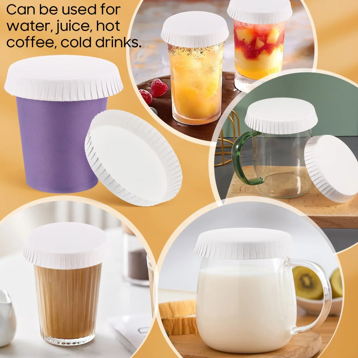 Vaguelly Coperchi usa e getta in carta, 7,6 cm, 100 pezzi, protezione antipolvere, coperchi per bevande, per hotel, caffè, ristorante, case di tè, eventi