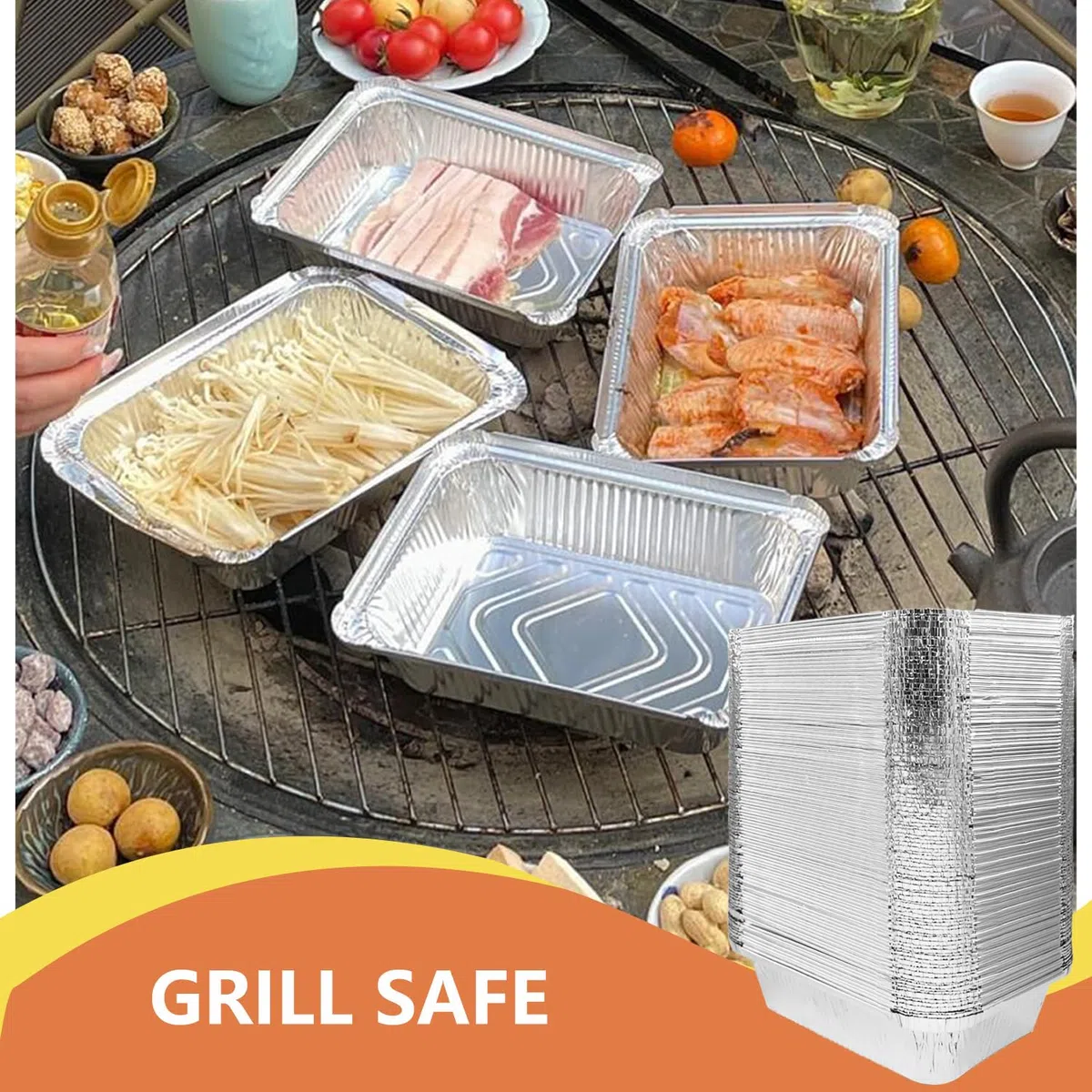 50x Vaschette Alluminio con Coperchio, Vaschette 1100 ml Resistenti - Contenitori Alimentari per Forno e Freezer - Teglie Rettangolari Ideali per Lasagne, Barbecue e Batch Cooking