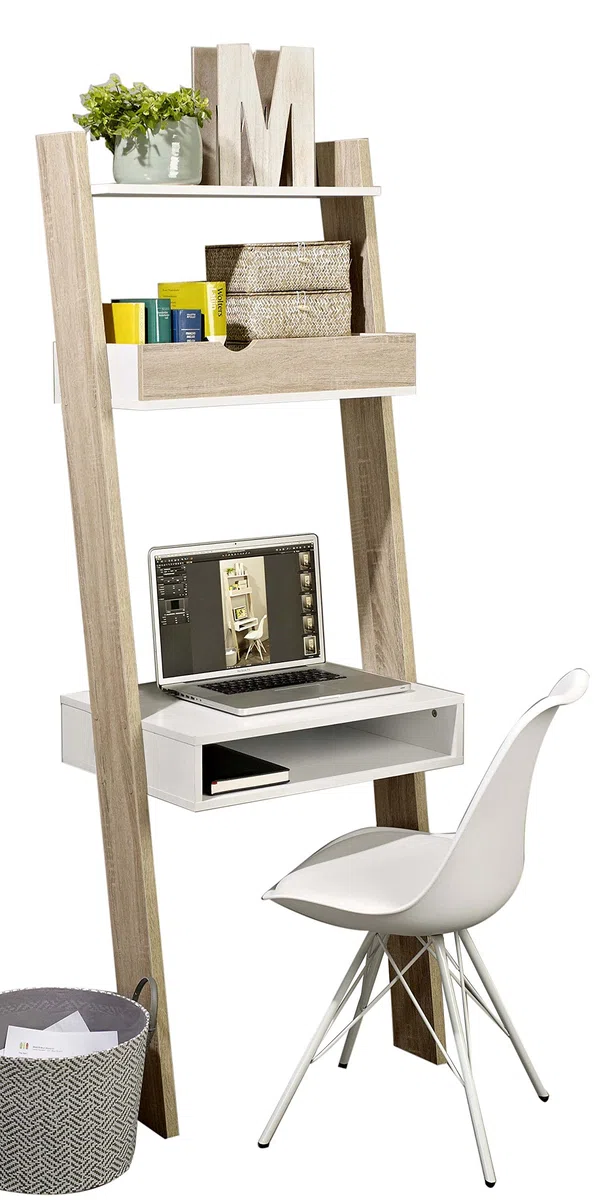 SoBuy FRG111-WN-Libreria da parete con ripiani, dimensioni ca. 65x176x40 cm, Bianco/Naturale