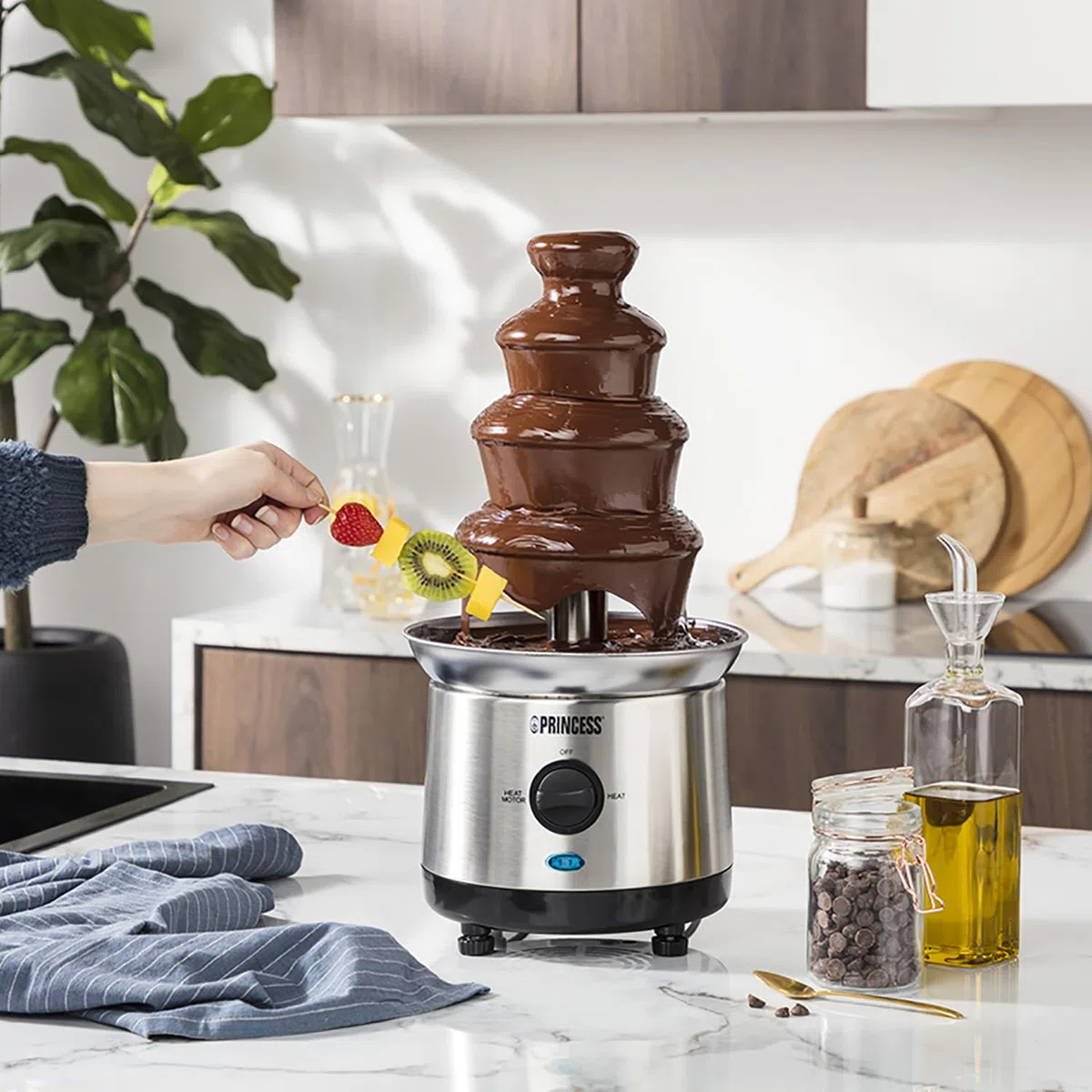 Princess Fontana di cioccolato XXL – 4 piani in acciaio – Mantenimento in caldo – 190 W – 1,1 L – senza PFOA e BPA – argento – 292999