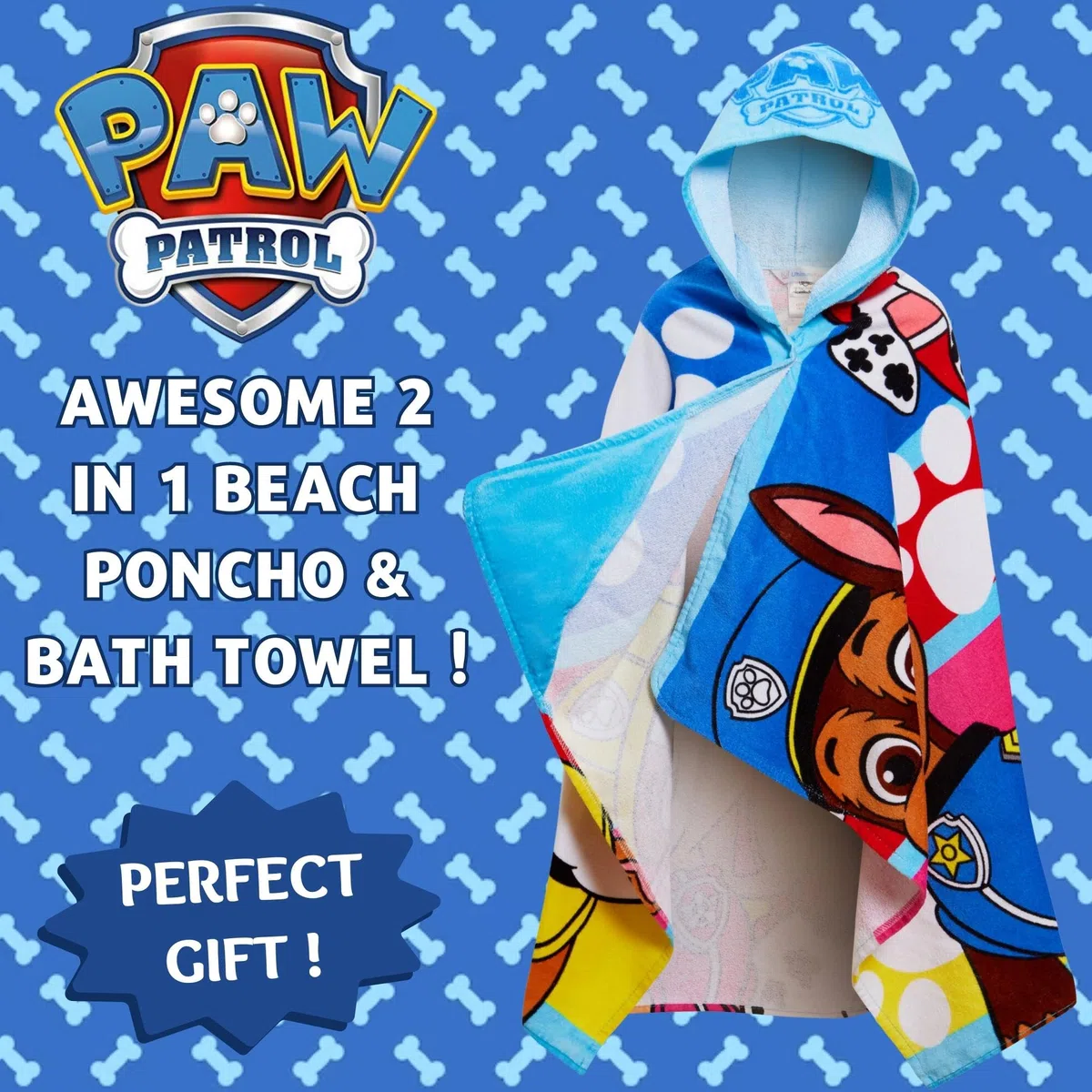 Paw Patrol Asciugamano con cappuccio 100 percento cotone Skye Chase Poncho Asciugamano da spiaggia bambini Asciugamano da bagno ragazzi Asciugamano nuoto ragazze Accappatoio per cambiarsi