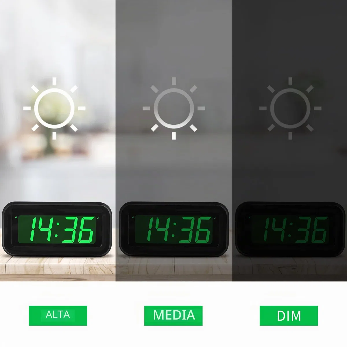 KWANWA Sveglia Digitale,Sveglia da Comodino,LED Sveglia con Grande 1.2 '' Time Display LED, Batteria AA Alimentato Solo, Funzione Snooze, Senza Ticchettare (Display verde)