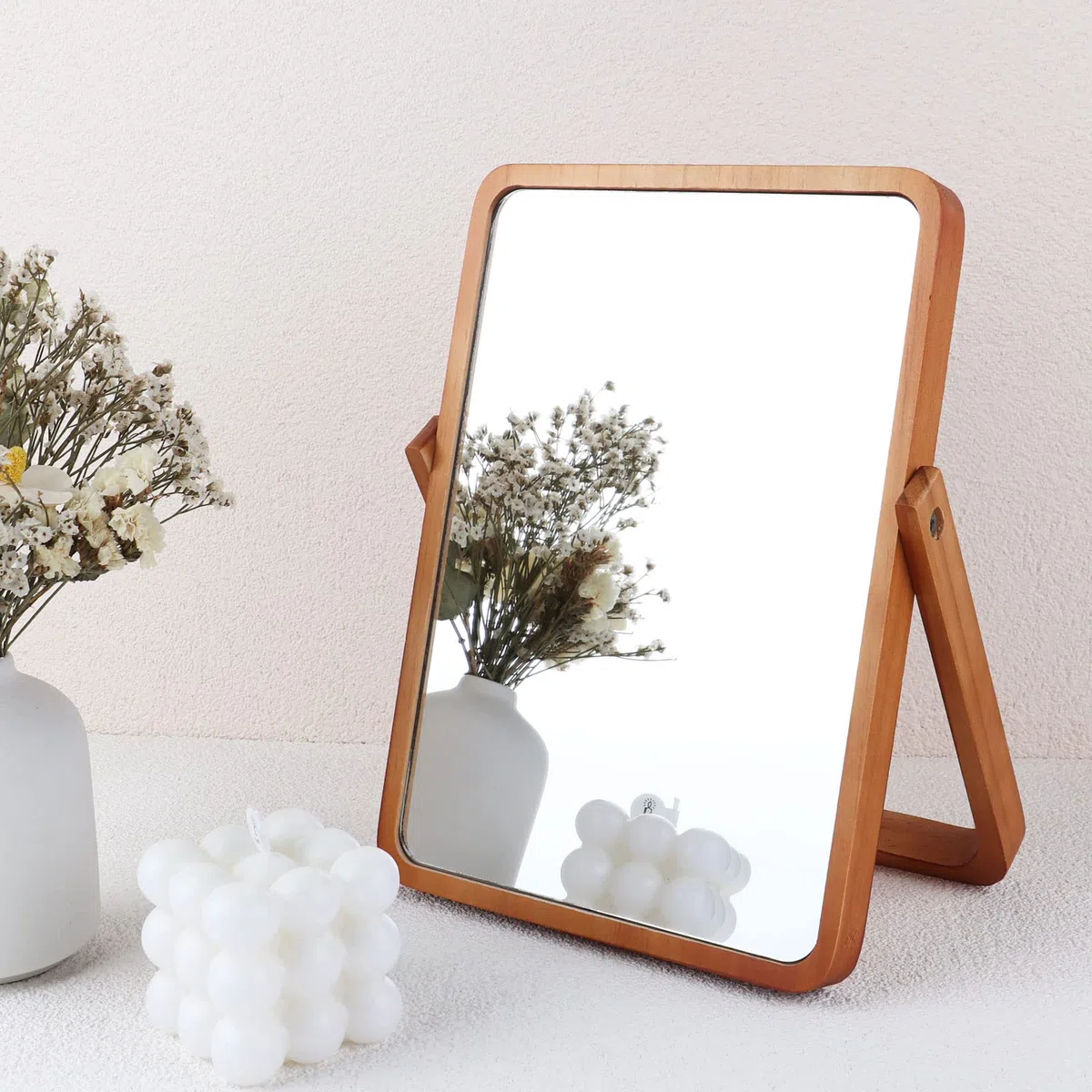 Specchio da Tavolo per Trucco, Specchio Legno Rustico Decorativo - Rettangolare Rosso Marrone