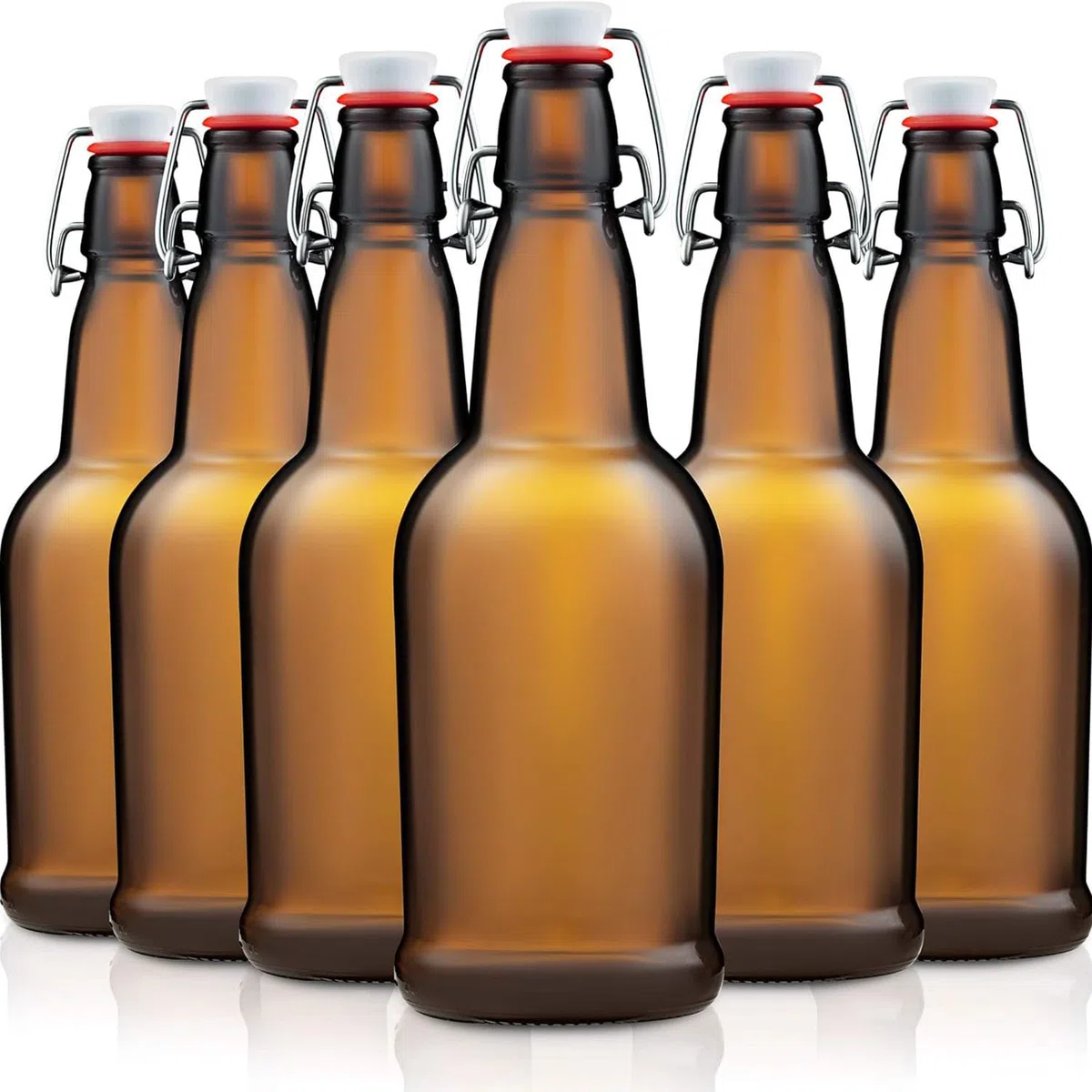 6 bottiglie di vetro con tappo basculante, per la produzione di birra con tappo ermetico per vino, condimenti, bevande, olio, aceto, kombucha e acqua, 474 ml, ambra