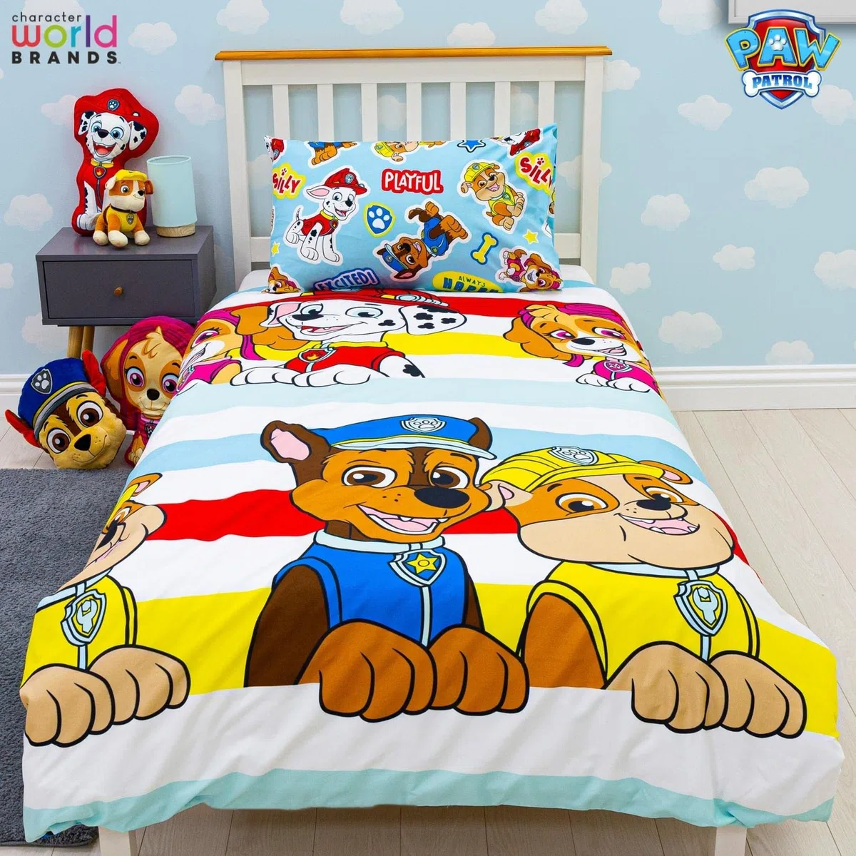 Paw Patrol Set copripiumino singolo per bambini, reversibile, double-face, con federa coordinata, con personaggi del mondo dei personaggi