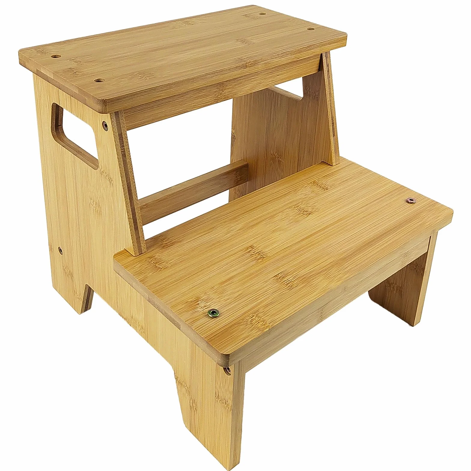 Gradino Legno, con 2 Gradini, Maniglia e Tappetino Antiscivolo, Sicuro e Stabile, Superficie Liscia e Priva di Bave, Adatto a Bagni, Cucine e Camere Dei Bambini