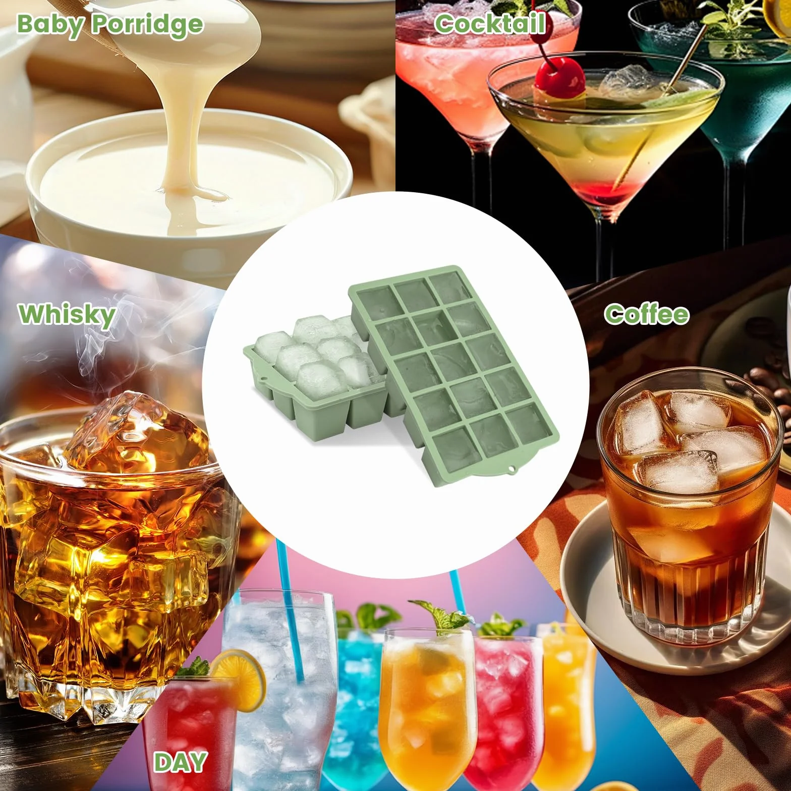 YUNISS Ghiaccio Stampo Silicone con Coperchio, 4 Pezzi Vassoio per Cubetti di Ghiaccio Senza BPA, Grande Stampi Ghiaccio in Impilabile per Cocktail, Whisky, Vino, Puree di Frutta, Gelati