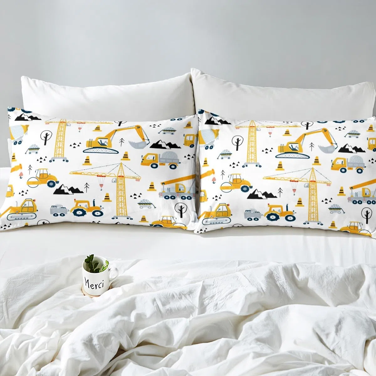 Homemissing Set di biancheria da letto con trattore giallo e escavatore, set di biancheria da letto in microfibra, 2 pezzi, per letto singolo