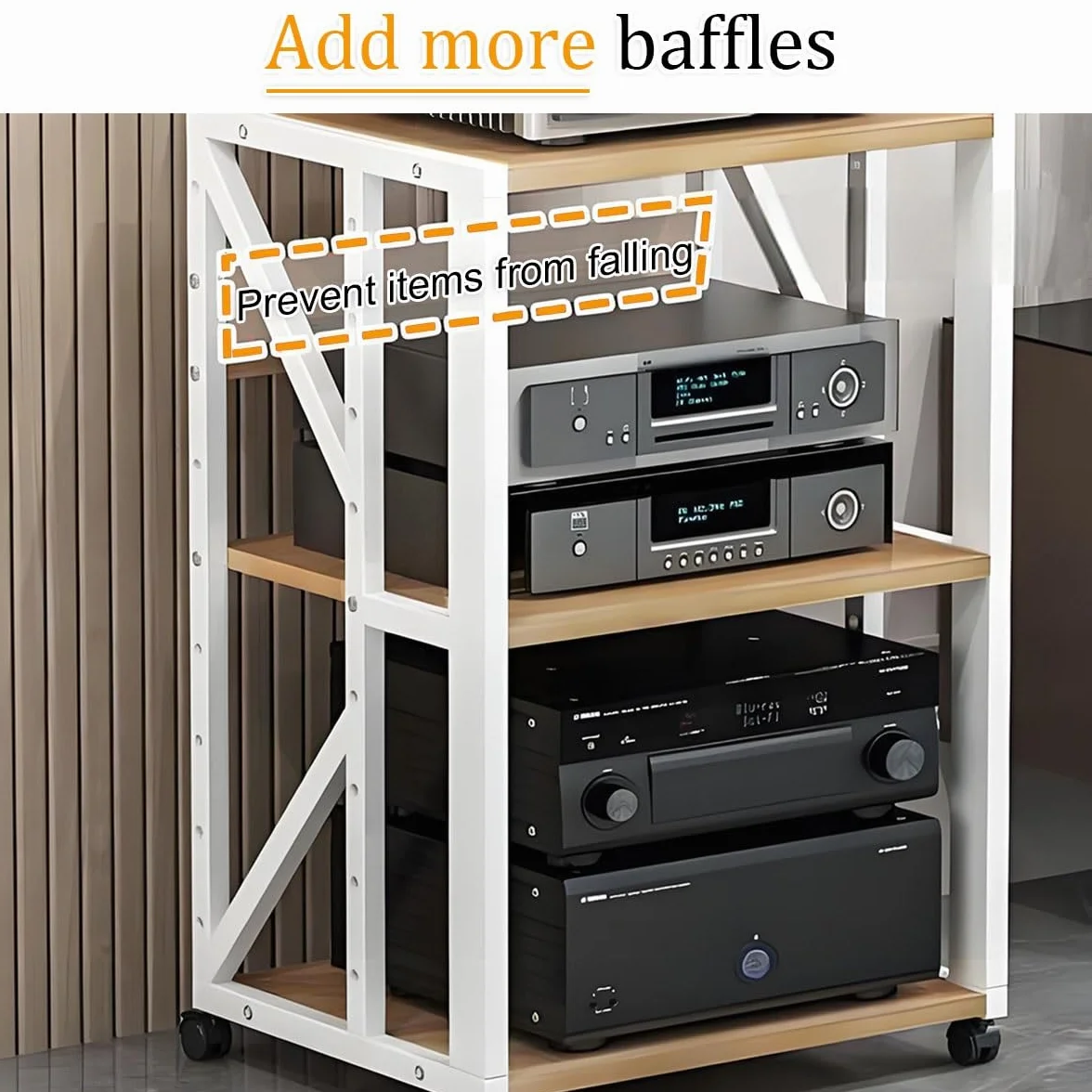 Rack Audio Mobile Con Ruote Universali, Av Tower Media Stand Supporto, 2/3/4/5 Livelli Armadio Audio HiFi Rack, Scaffale AV Per Rack HiFi Mobile, Per Soggiorno, Sala Teatro, Centro Intratte(Black,H49c