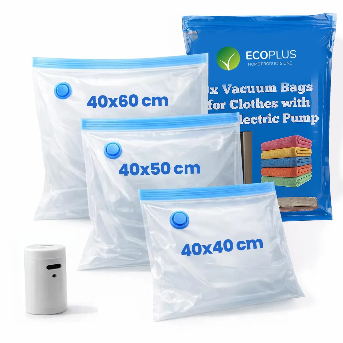 Sacchetti Sottovuoto Vestiti con Pompa Elettrica USB da Viaggio – 9 Buste Sottovuoto Vestiti Riutilizzabili (40x40, 40x50, 40x60 cm) – Sacchi Salvaspazio per Valigia, Armadio e Cambio Stagione