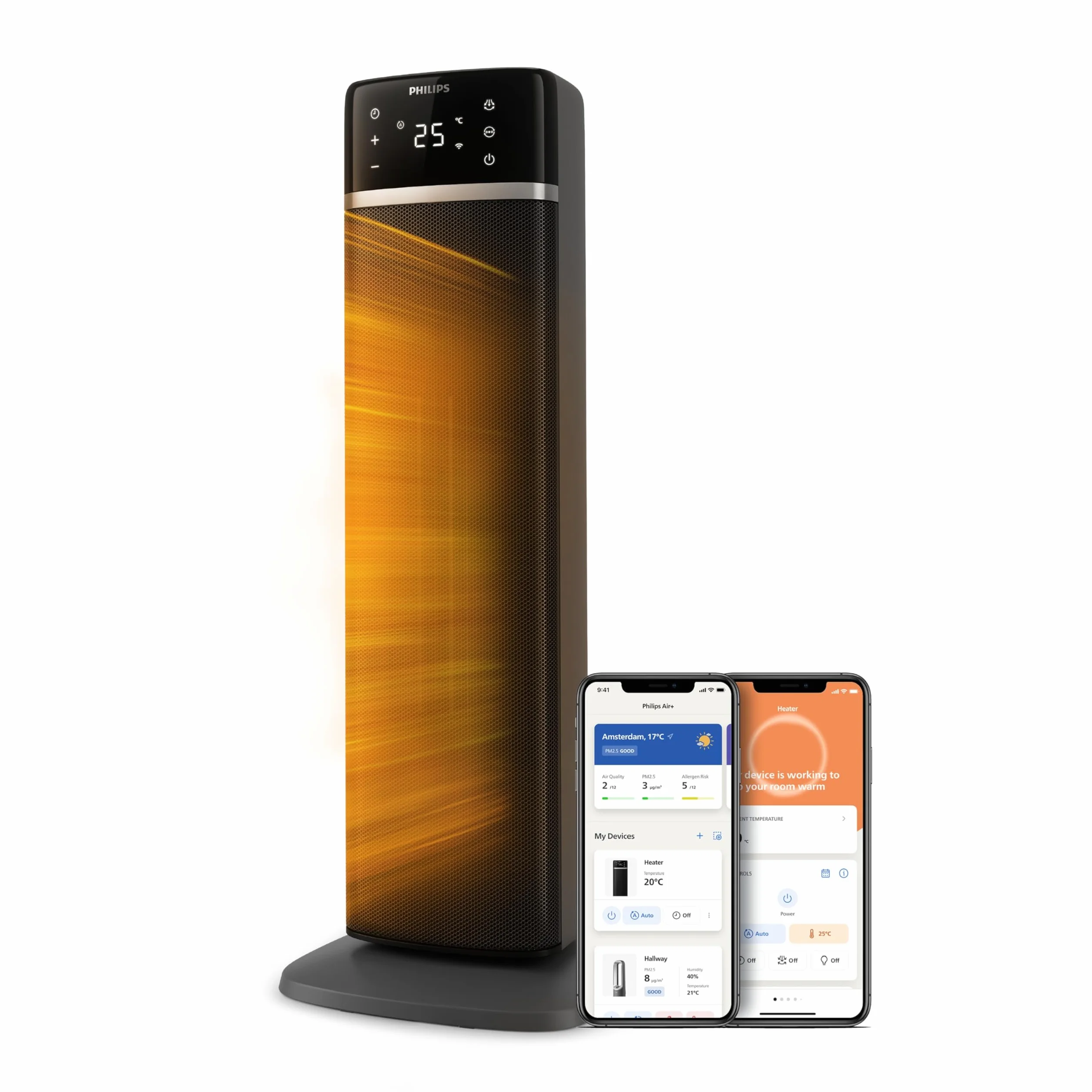 Philips Termoventilatore a torre Serie 5000-2000W, risparmio energetico 50%, display, 5 funzioni sicurezza, 4 modalità, oscillazione 60°, silenzioso, nero/grigio scuro (CX5120/11).