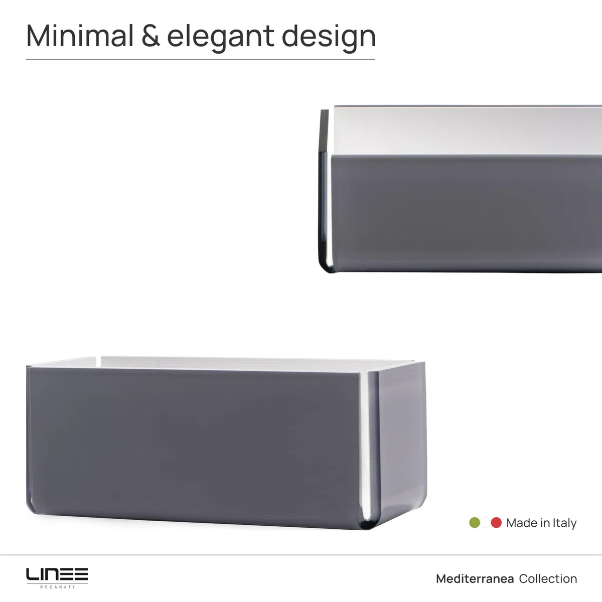 LINEE Recanati MEDITERRANEA Porta Bustine da Tè – Contenitore Design in PMMA 17x8x7 cm – Accessorio Elegante per Tavola Moderna – Made in Italy (Grigio Trasparente/Bianco)