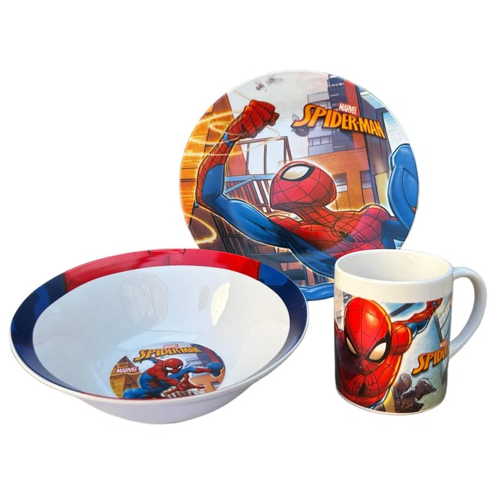 set 3 pezzi in ceramica spiderman marvel tazza ciotola piatto stoviglie per bambini in confezione