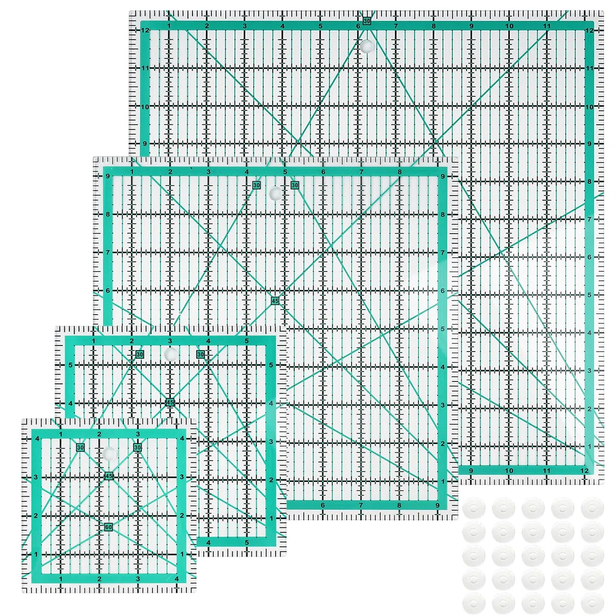 Set di 4 righelli quadrati per trapuntatura, modelli da cucito con 25 anelli antiscivolo, resistenti tagliati al laser per trapuntatura, scrapbooking e progetti artigianali (verde) (Rosa)