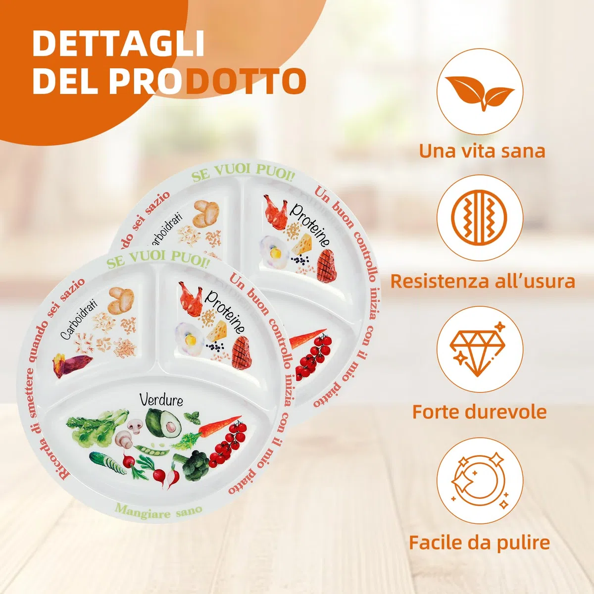 Piatto di controllo porzioni per una dieta equilibrata - Piatto con dieta sana per adulti e adolescenti - suddivisioni in melamina, perdita di peso, diabetici (2)
