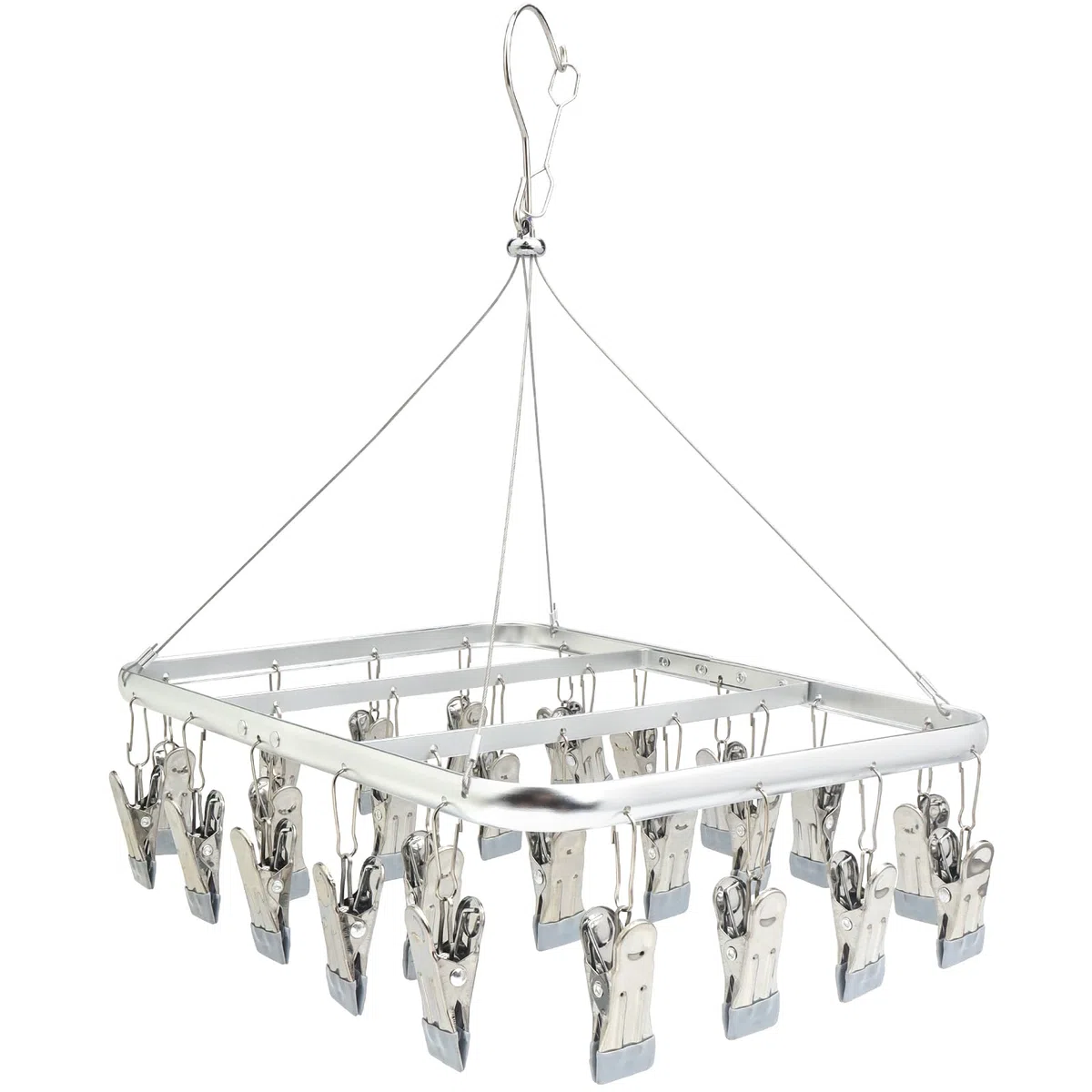 Stendibiancheria con 26 clip, appendiabiti in metallo con clip per stendibiancheria, clip pieghevole con gancio antivento, asciugamani, biancheria intima, reggiseni (argento)