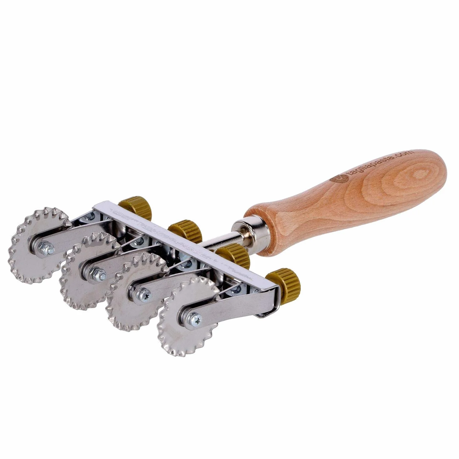 Rotella Taglia Pasta Sfoglia Fresca | 4 Lame Dentate Regolabili | Diametro 36mm in Acciaio Inox e Impugnatura in Legno | Tagliapasta.Com [Made in Italy]