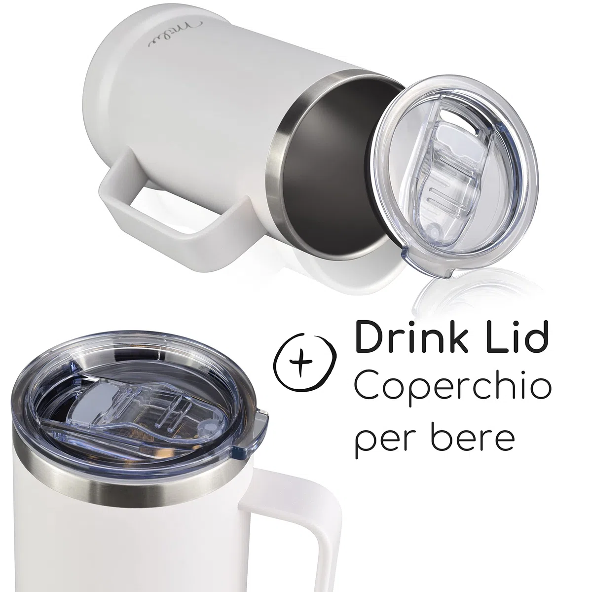 Milu boccale da birra in acciaio inox isolato | bicchiere da birra con coperchio rimovibile | boccale termico che mantiene il freddo | regalo per uomini (700ml, Bianco)