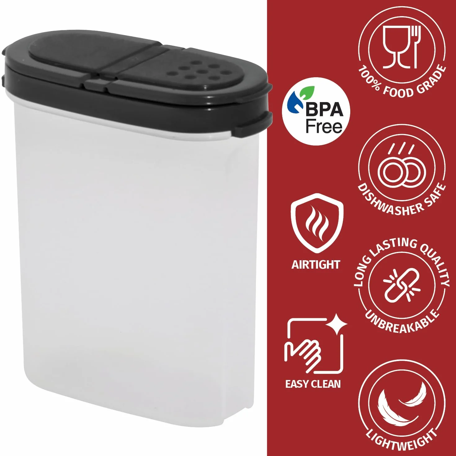 SIGNORA WARE Contenitori in plastica per spezie – Set di barattoli per spezie 8 pezzi, 4 mini, 4 grandi – Barattoli per spezie per conservare spezie, erbe, marinata, zucchero, sale, pepe – Barattoli