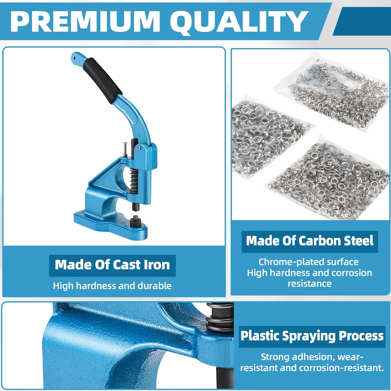 BOOMSTART Occhiellatrice Manuale Professionale, Macchina per Occhielli Metallici 6/10/12 mm con 1500 Pezzi Argento per Teloni PVC, Tessuti, Borsa