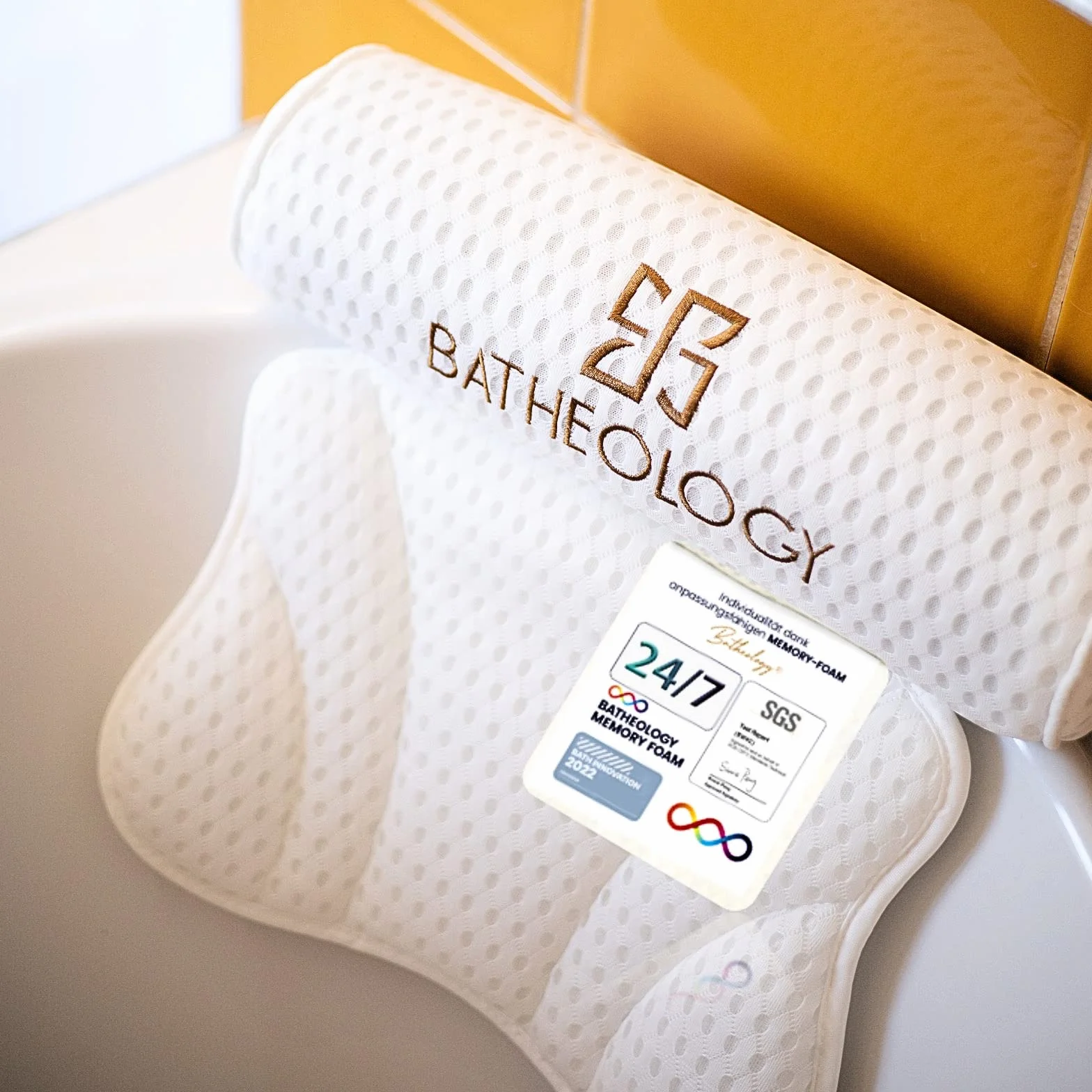 Cuscino da bagno Batheology®, cuscino da bagno ergonomico per vasca con imbottitura in schiuma memory Visco, cuscino per il rilassamento della colonna vertebrale, funzione di sostegno
