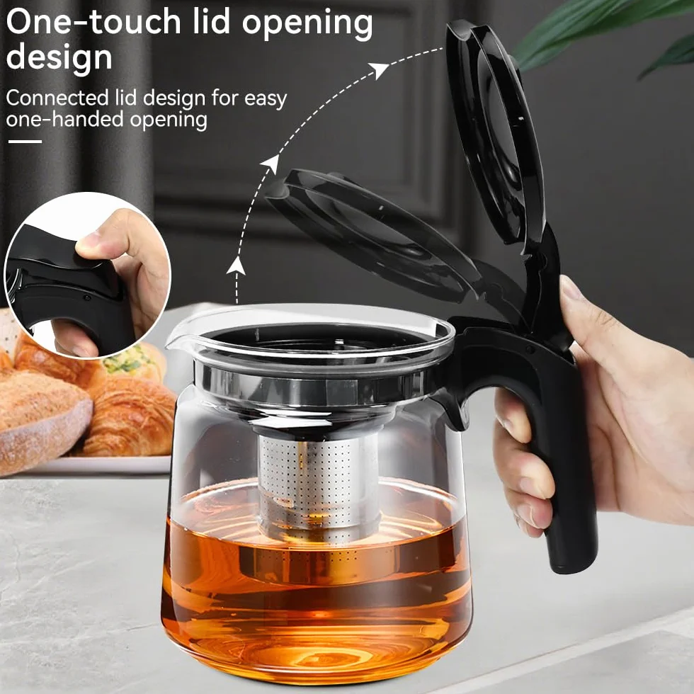 Teiera in Vetro con Colino da 1.5L,Teiera con Filtro e Coperchio,Bollitore da Cucina con Filtro in Acciaio Inox per Foglie di tè Sfuso,Tisane,caffè