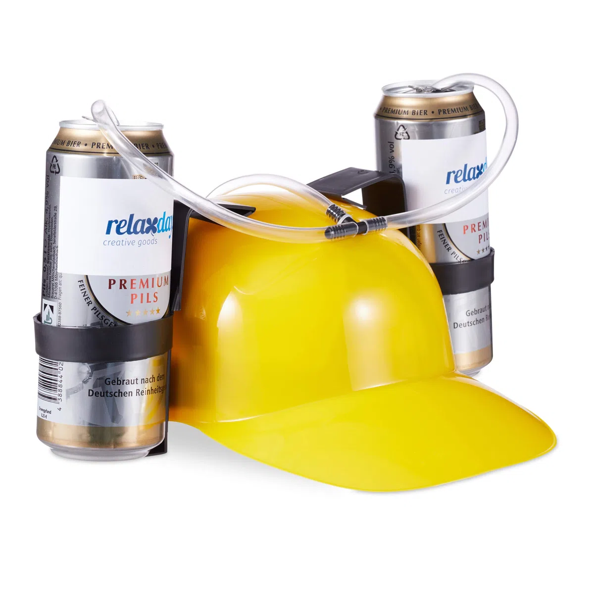 Relaxdays Cappello Porta Birra Relaxdays Cappello Porta Birra, Elmetto con Cannuccia, Supporti per 2 Lattine, Gadget per Carnevale, Calcio Feste, Rosso Articoli per Feste (Pacco da 1)