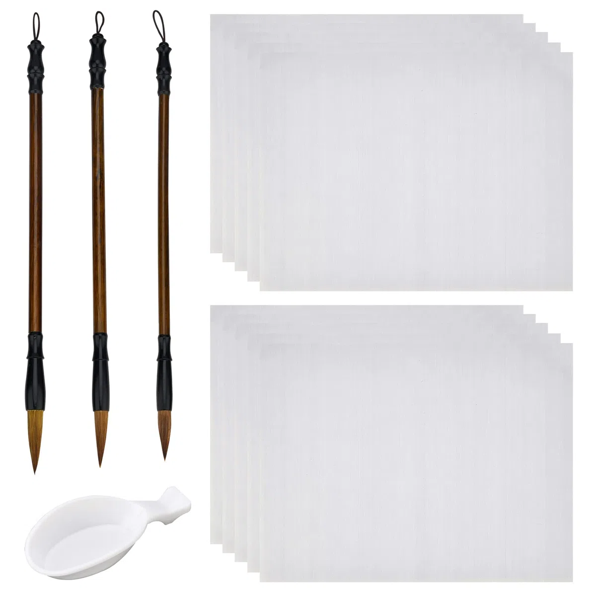 PH PandaHall Set da 14 pezzi per calligrafia cinese senza inchiostro, panno di carta riutilizzabile per scrittura ad acqua, pennelli tradizionali per calligrafia cinese di Siena e piatto d'acqua per