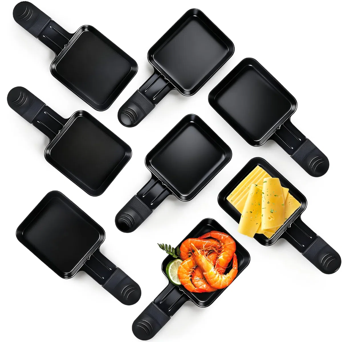 Padella per Raclettes Rivestimento Antiaderente Mini Piatti Piastra da Raclette Acciaio Inossidabile, 18 x 8,5 x 0,5cm, 8 Pezzi