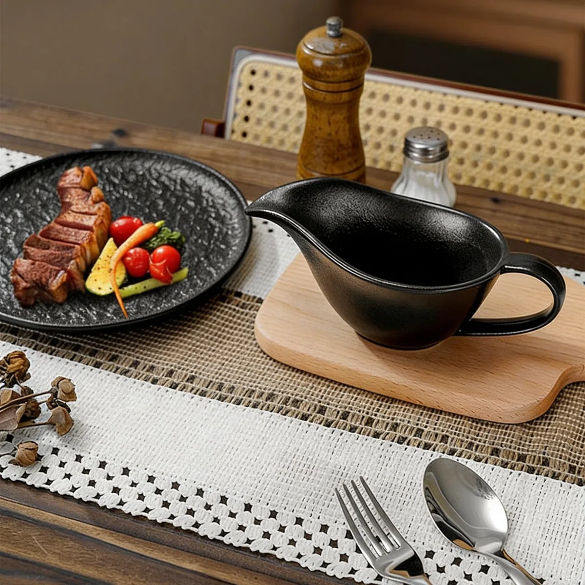 Salsiera da Tavola in Porcellana da 250ml, Pentole Terracotta Stile con Manico, Gravy Boat per Salse, Condimenti e Sughi, Perfetta per Casa e Ristorante