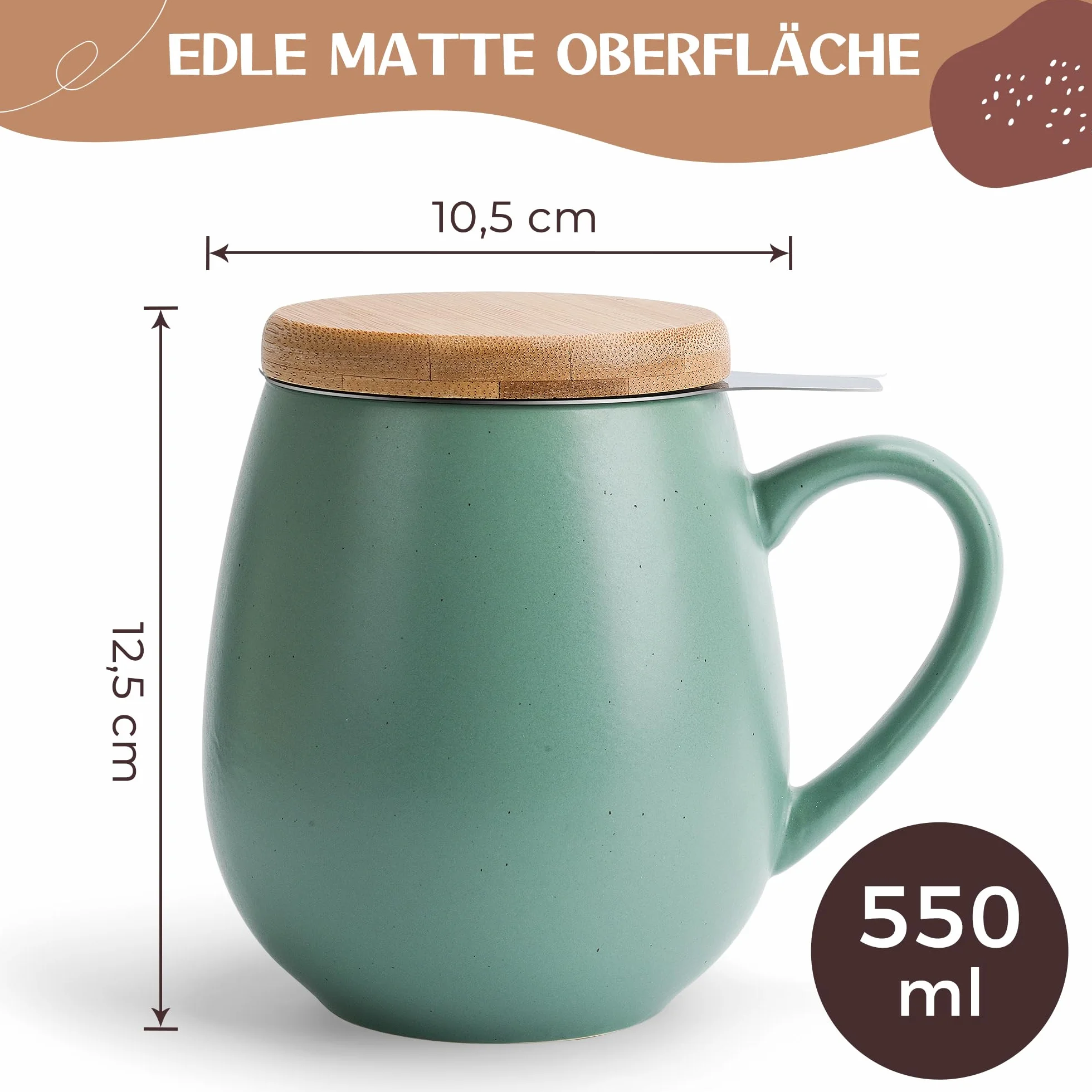Tazza da tè con coperchio e colino – 550 ml – grande tazza da tè con filtro – tazza XXL con coperchio – tazza da tè grande – tazza grande – accessori per tè