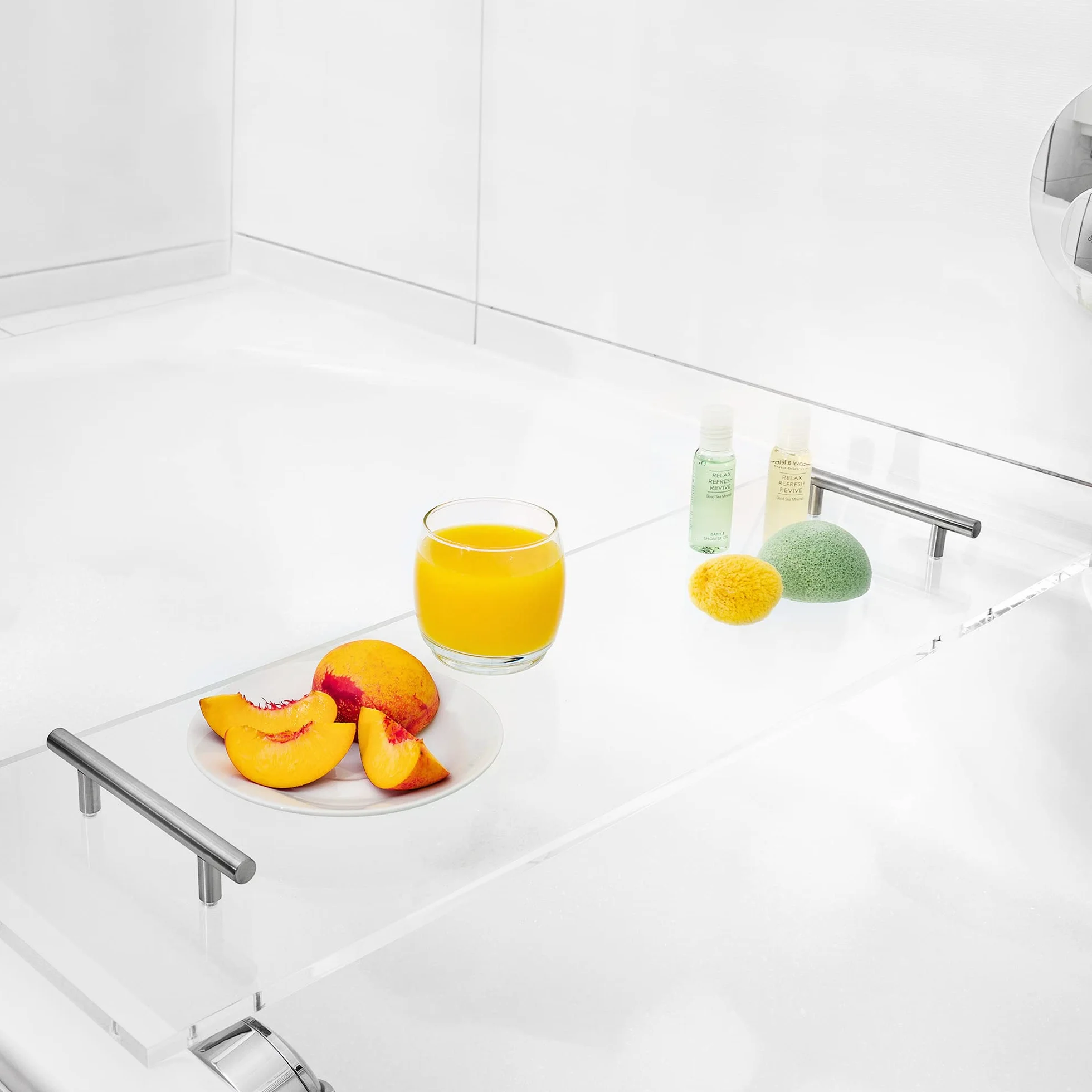 Navaris Vassoio Vasca da Bagno Plexiglass 73x23cm - Tavolino Vasca Bagno Acrilico - Mensola Porta Oggetti - Tavolo Appoggio Bathtub Tray Trasparente