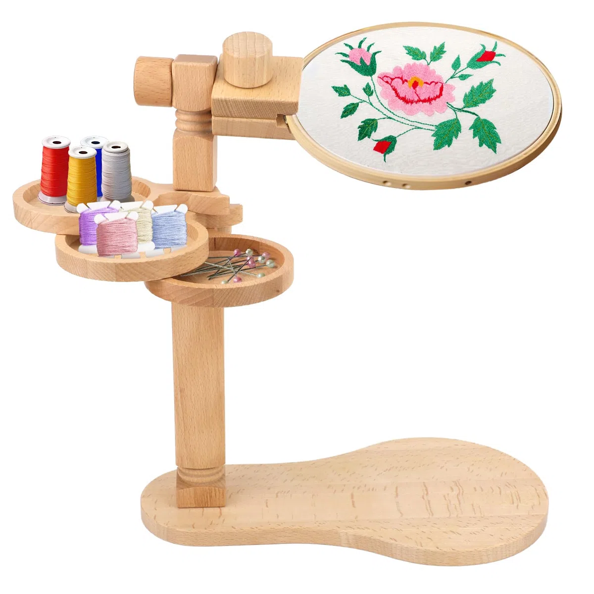 Supporto per Telaio da Ricamo, Supporto per Ricamo in Legno Supporto per Punto Croce Girevole Regolabile per Progetti di Cucito e Ricamo (Telaio da Ricamo Non Incluso)