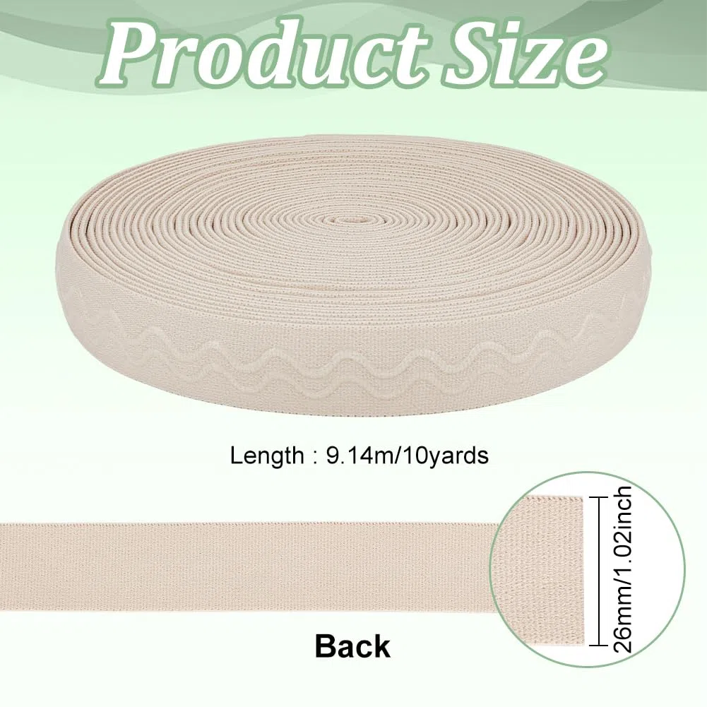 BENECREAT Fascia Elastica Antiscivolo In Silicone Bianco Antico 26mm 9.14m, Doppie Strisce di Elastico Antiscivolo, Cinghie Elastiche per Fai Da Te, Cucito, Artigianato, Sport