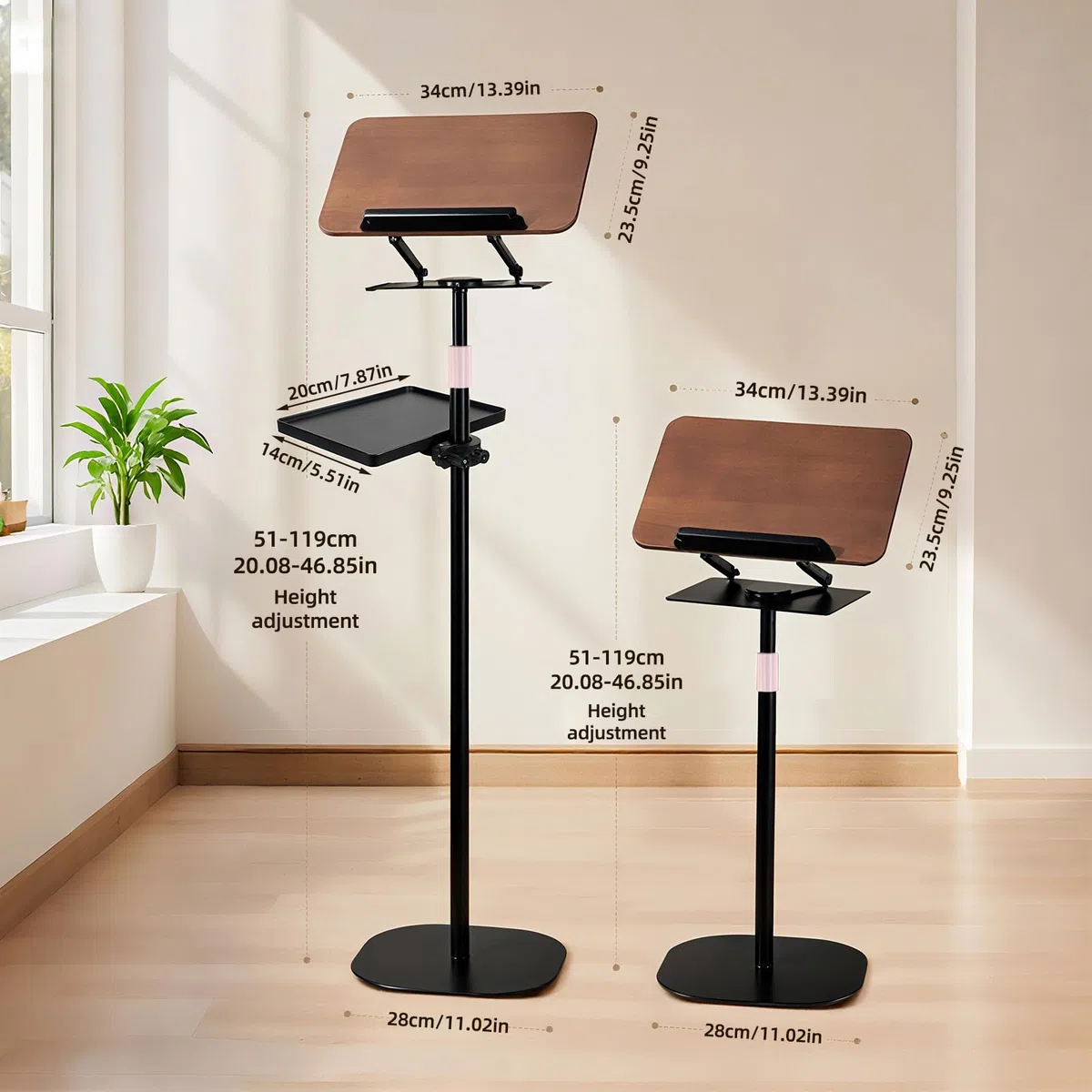 Supporto Regolabile 2 in 1, Supporto per libri con vassoio,Supportos Proiettore,Leggio Musicale,altezza regolabile da 91-119cm, Tavolino Portatile Standing Desk Tavolo,