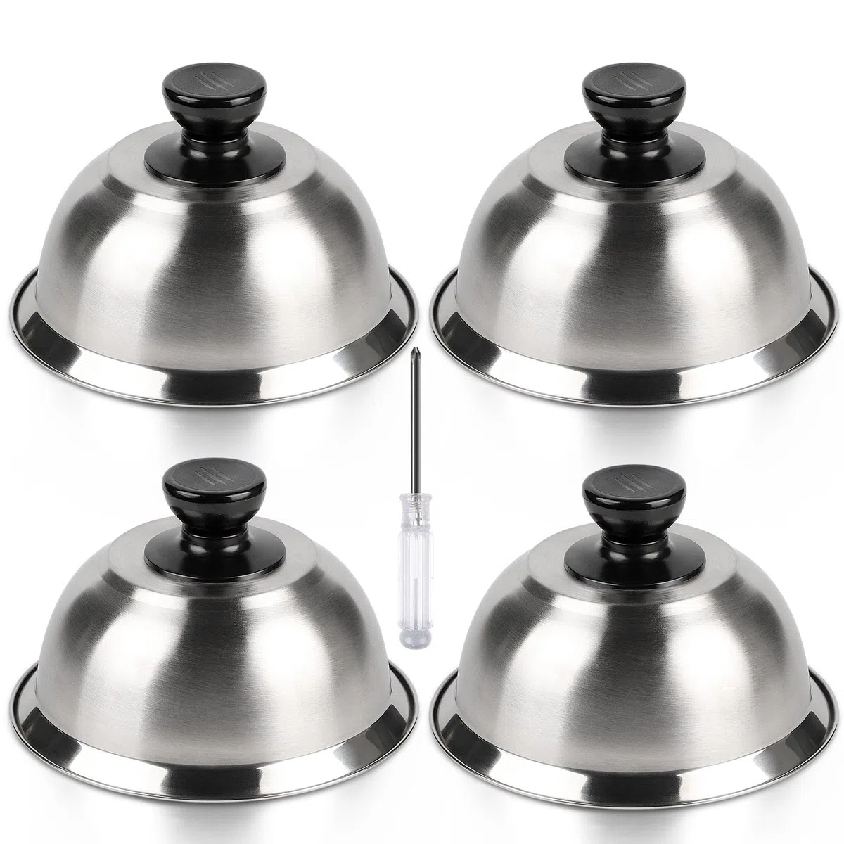 CPROSP 4X Cappa per Hamburge in Acciaio 16 * 9 cm, Cloche Acciaio per Hamburger con 1 Mini Cacciavite, Copertura per Cheeseburger per Grigliare, Formaggio, Chesesia, Sciogliere