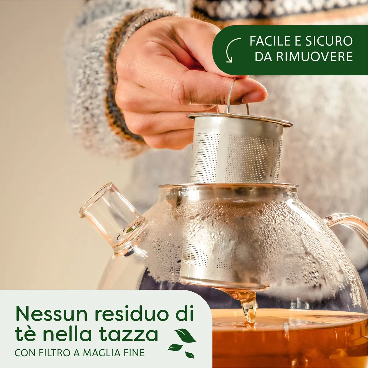 Cosumy Teiera con Infusore con Scaldino - 1,5l Vetro Borosilicato - Lavabile in Lavastoviglie - Resistente al Calore - Grandi Teiera