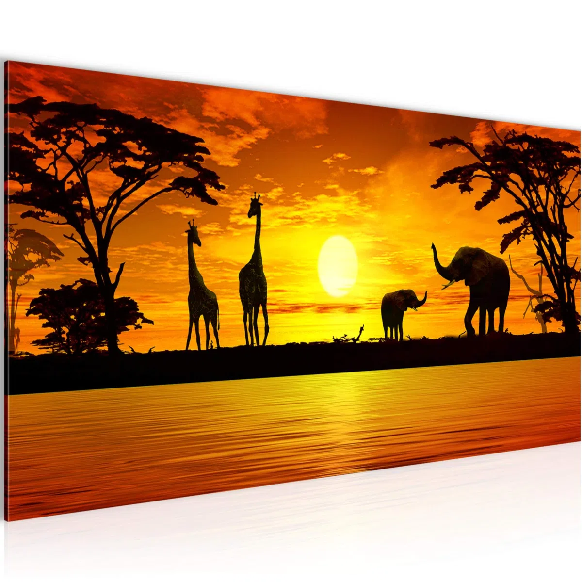 Runa Art Quadri Moderni Africa Tramonto 1 Pezzo L'immagine Tela Non Tessuta Soggiorno Corridoio Giraffa Elefante Arancia 000212a
