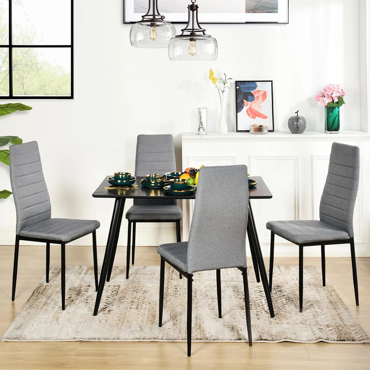 buybyroom - Set di 4 sedie da cucina/sala da pranzo, comode sedie imbottite rivestite in tessuto, con schienale, gambe in metallo, colore: grigio