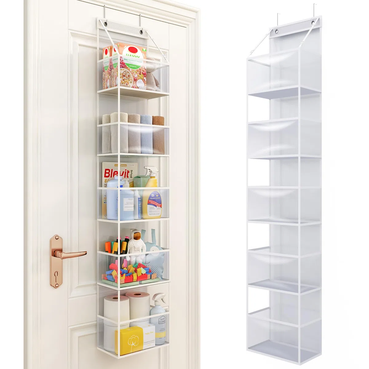 Fixwal Organizer da appendere alla porta con 5 ripiani, organizer per stanza con tasche in plastica trasparente, 11,3 kg, ultra robusto e di grande capacità, per armadio, camera da letto, asilo, bagno