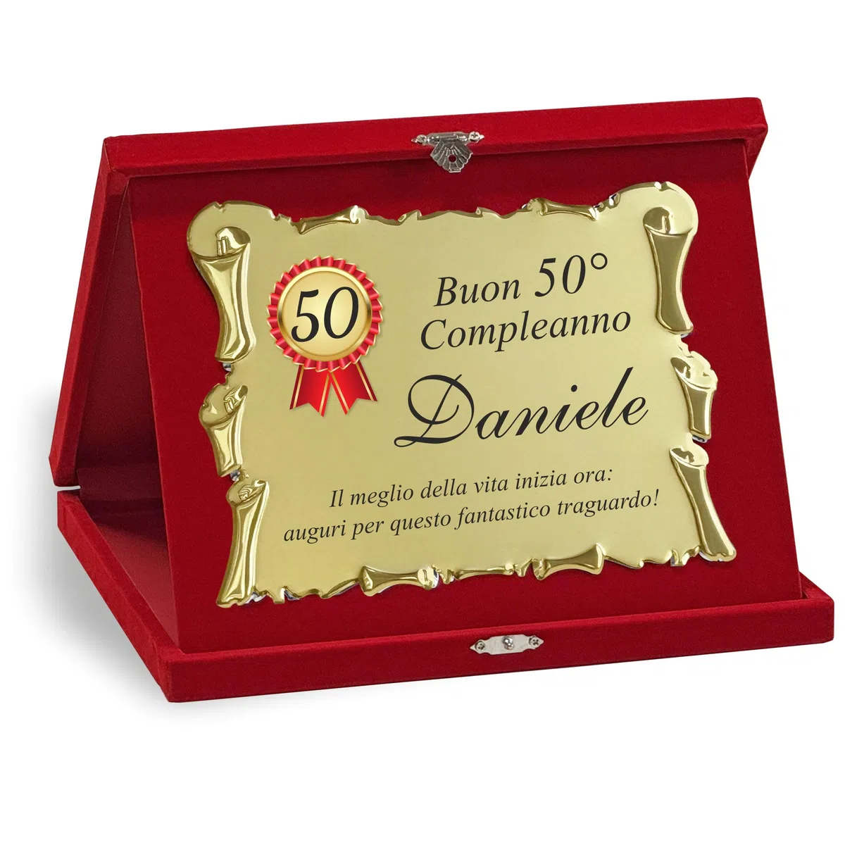 Pubblimania TARGA Personalizzata COMPLEANNO in Elegante Cofanetto di Velluto con età - Regalo Compleanno Originale per Uomo e Donna - Idea Regalo Divertente per 18 30 40 50 60 70 Anni (Compleanno)